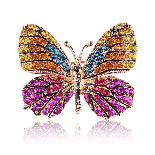 Rhinestone Butterfly Brooch Pin | Alloy Gold Wedding Bridal 4cm
