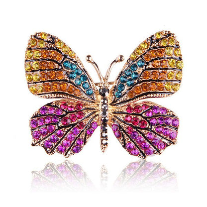 Rhinestone Butterfly Brooch Pin | Alloy Gold Wedding Bridal 4cm