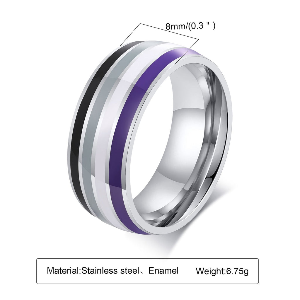 Rainbow Flag Titanium Steel Ring | 8mm Men's Colourful Band