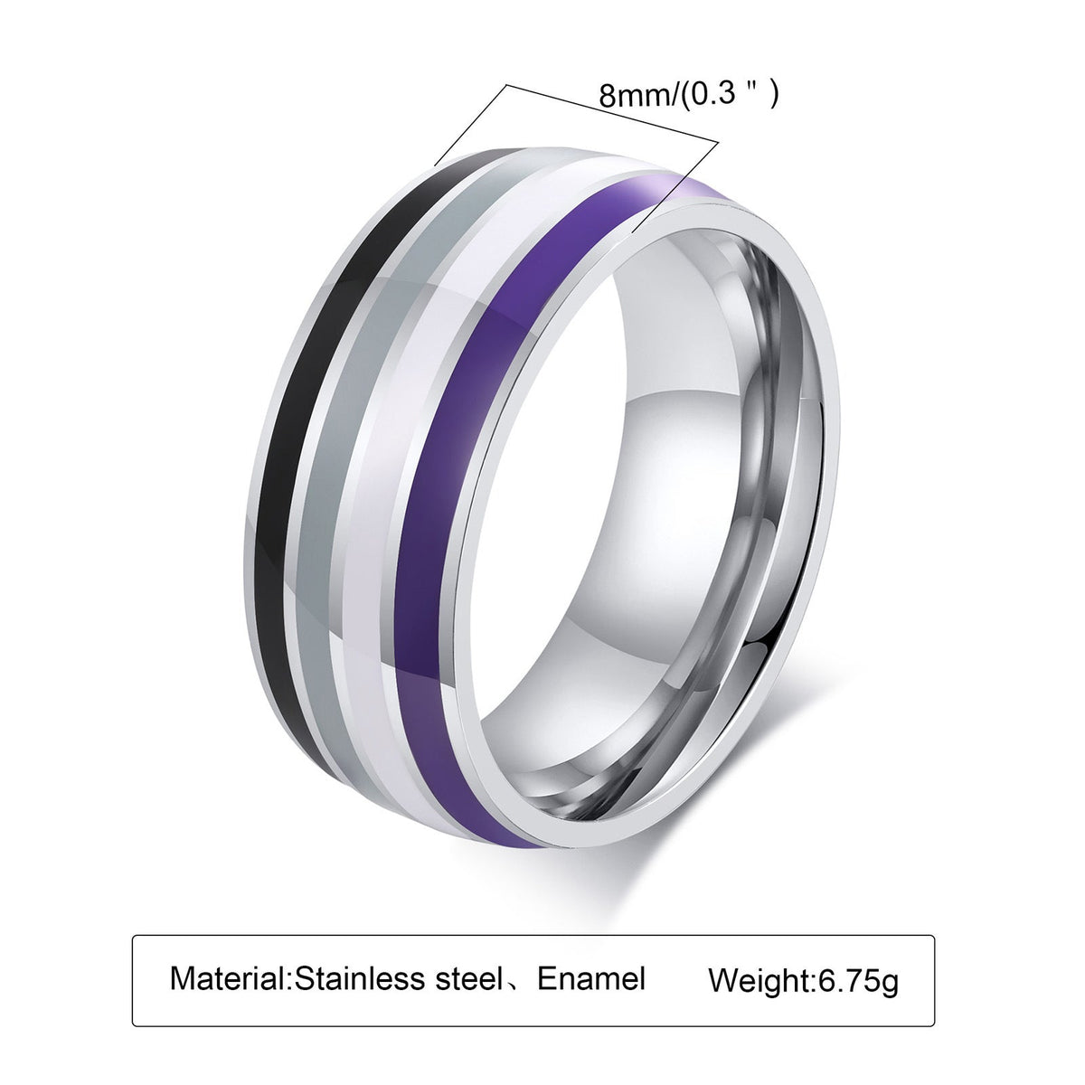 Rainbow Flag Titanium Steel Ring | 8mm Men's Colourful Band