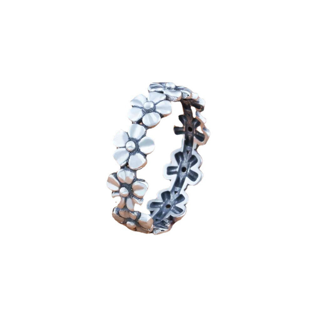 Thai Silver Full Circle Flower Ring | Vintage Unisex