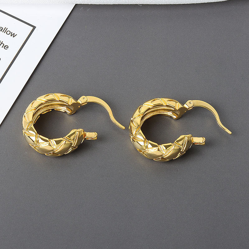 Korean Diamond Embedded Earrings | Copper Gold Silver Versatile