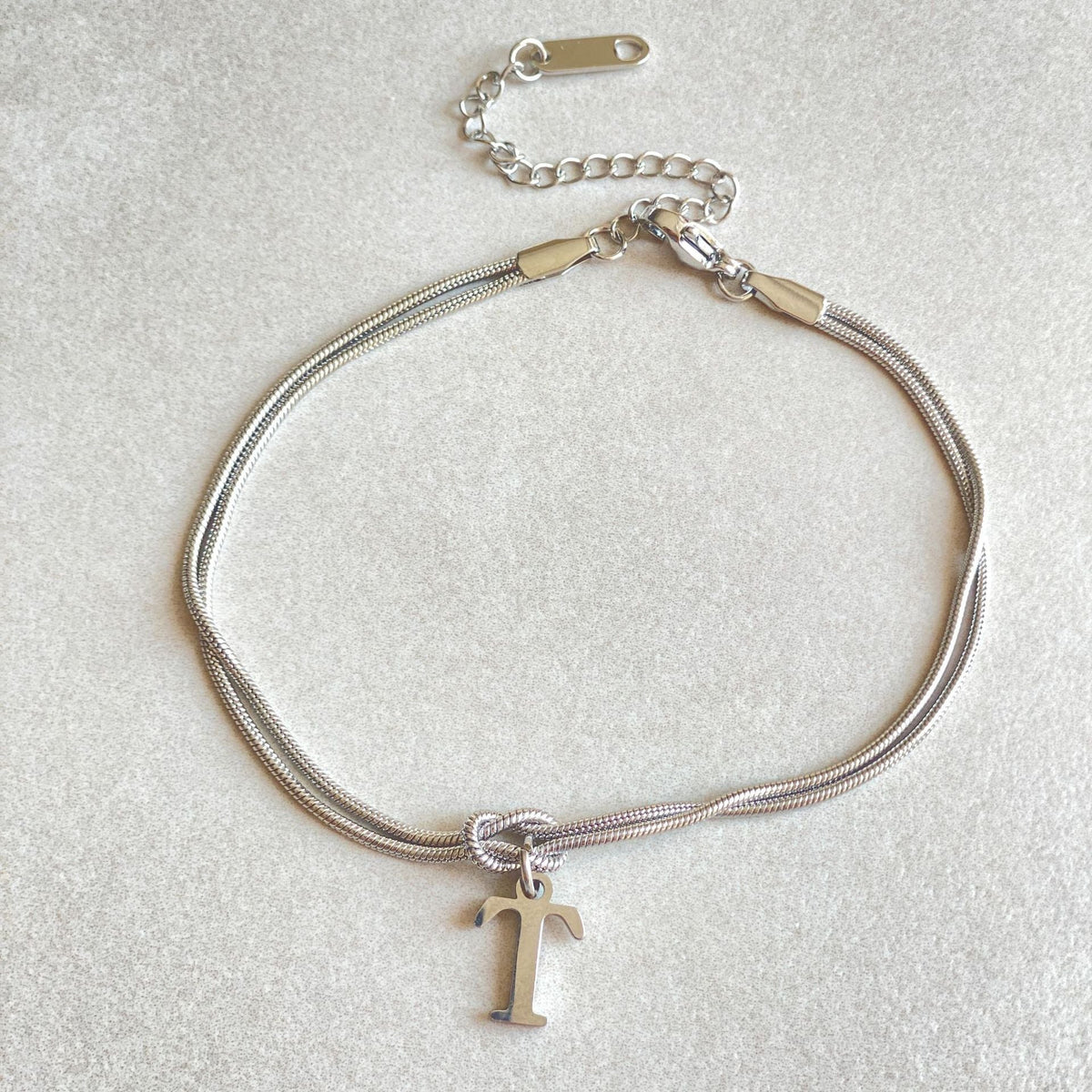Initial Letter Love Knot Bracelet for Women | Gold Snake Chain