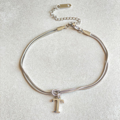 Initial Letter Love Knot Bracelet for Women | Gold Snake Chain