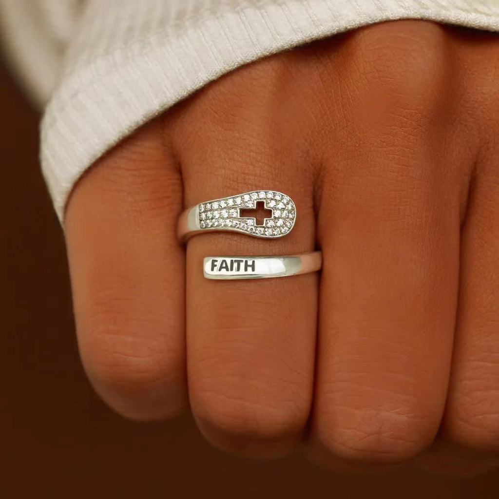 S925 Sterling Silver Faith Cross Zircon Ring | Korean Style