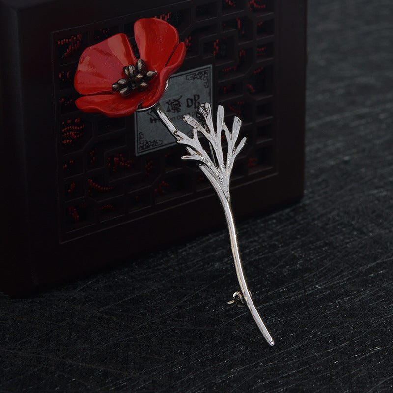 Red Flower Brooch | Alloy Floral Decorative Pin