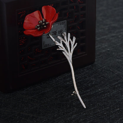 Red Flower Brooch | Alloy Floral Decorative Pin