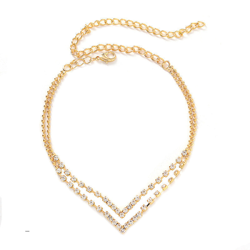 Double-Layer Rhinestone Anklet | Crystal Geometric Gold Silver Beach