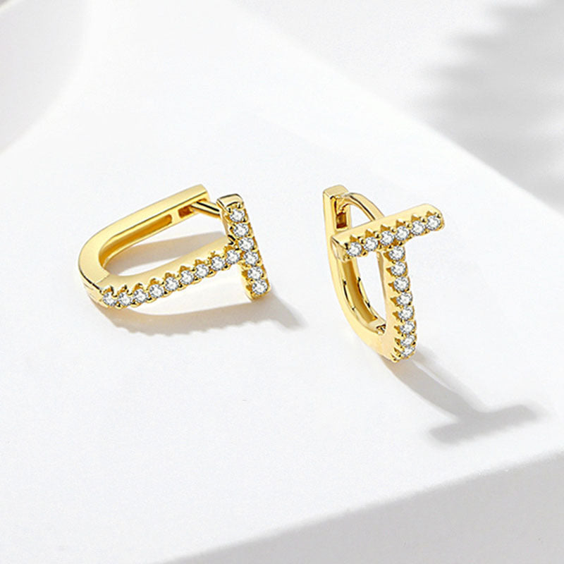 Korean Diamond Embedded Earrings | Copper Gold Silver Versatile