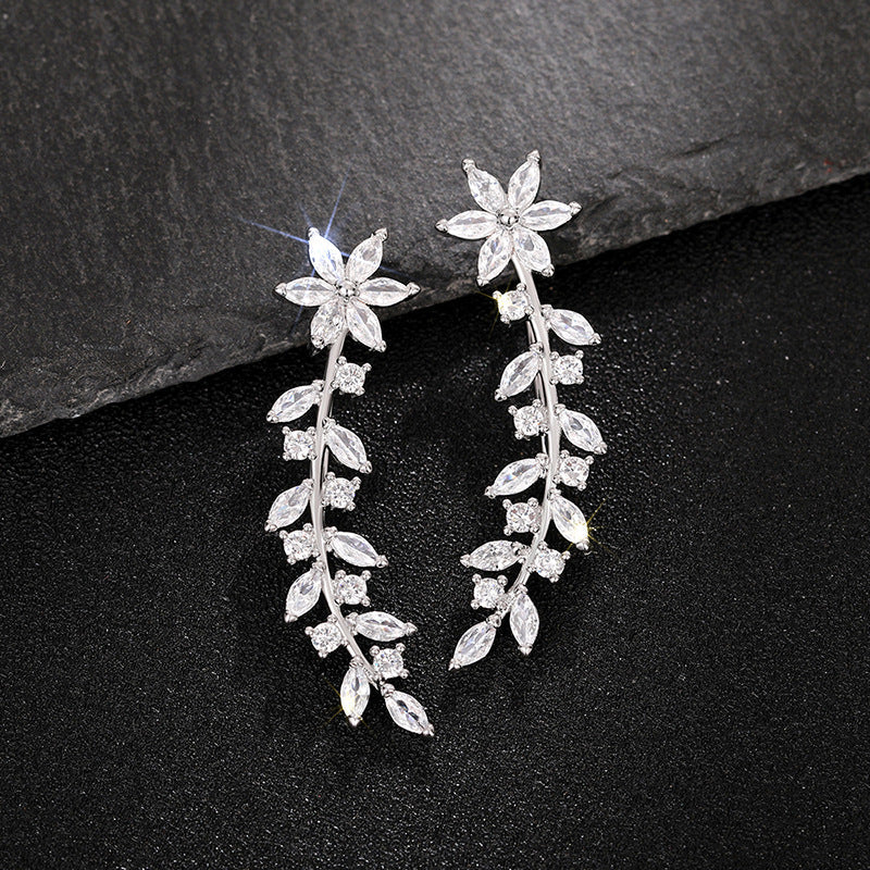 Full Diamond Flower Earrings | Copper Korean Style Gold Rose Gold Silver