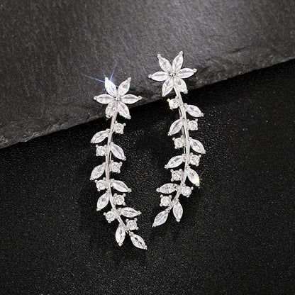 Full Diamond Flower Earrings | Copper Korean Style Gold Rose Gold Silver