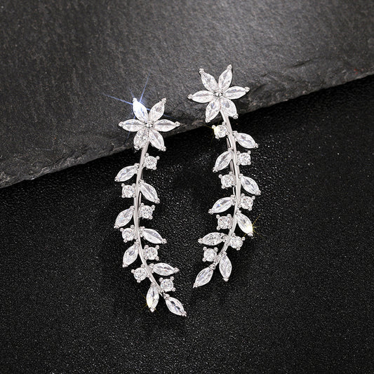 Full Diamond Flower Earrings | Copper Korean Style Gold Rose Gold Silver