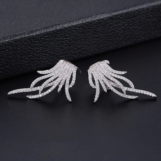 Feather Ear Clip Zircon Earrings | Copper Inlaid Gold Silver