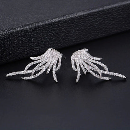Feather Ear Clip Zircon Earrings | Copper Inlaid Gold Silver