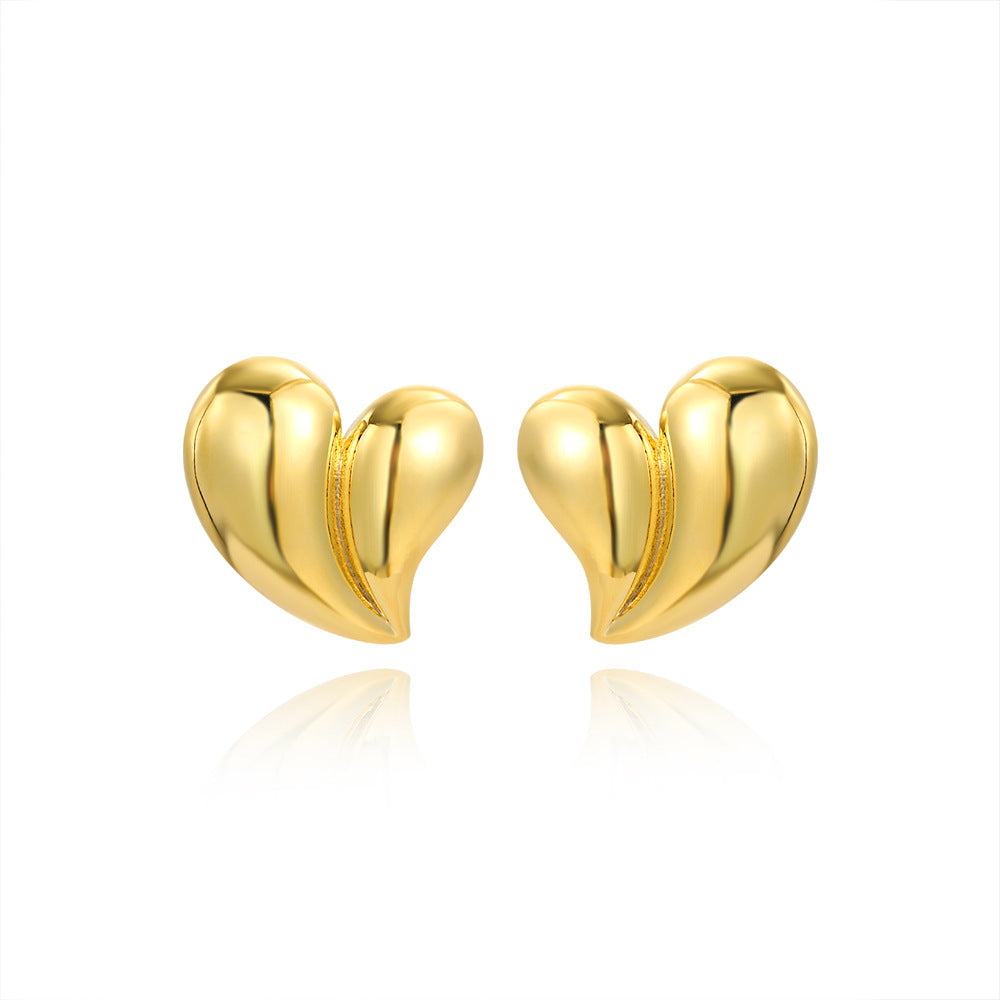 18K Gold Glossy Heart Earrings | Copper-Plated Simple Love Design