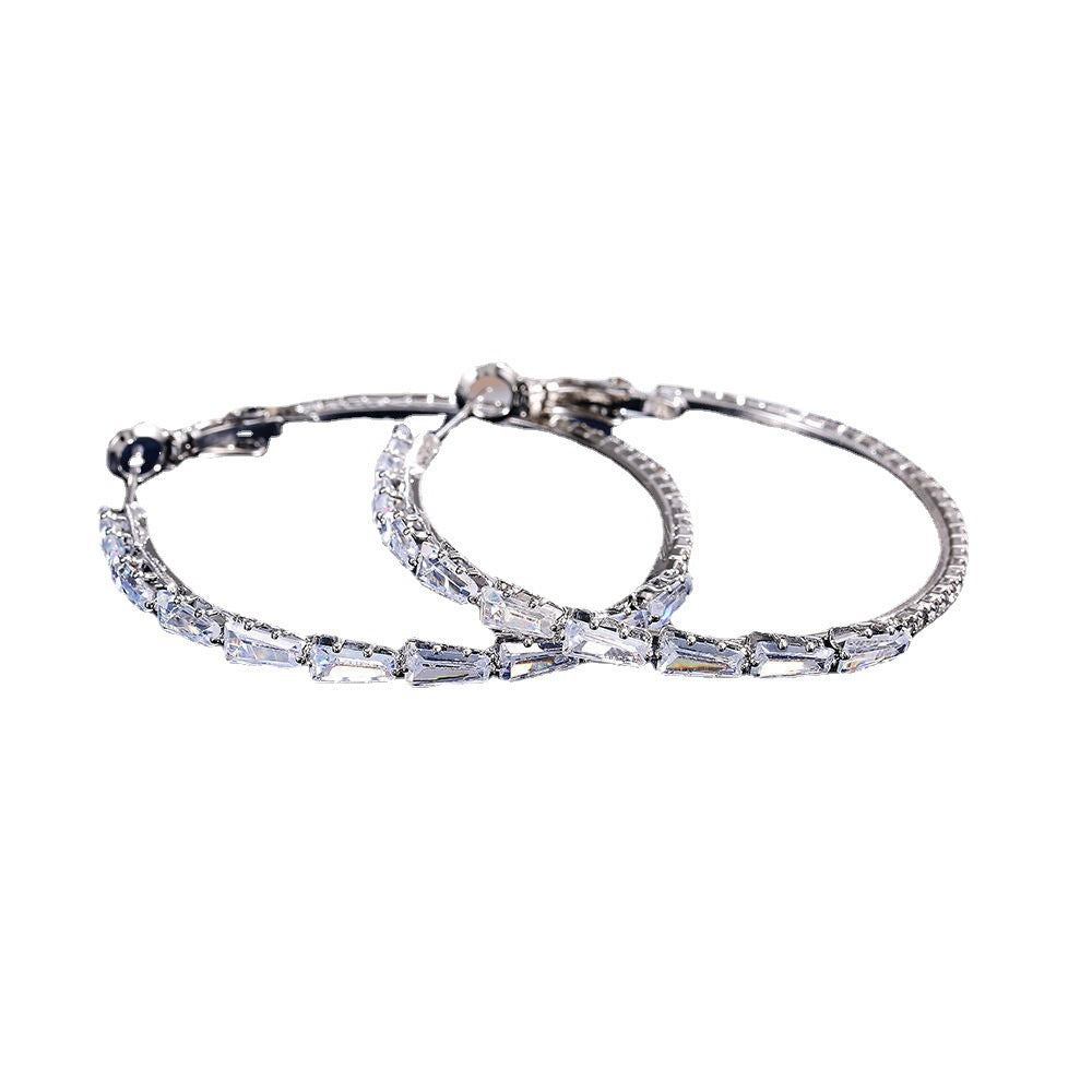 S925 Hollow Zircon Big Earrings | Copper Vintage White Gold