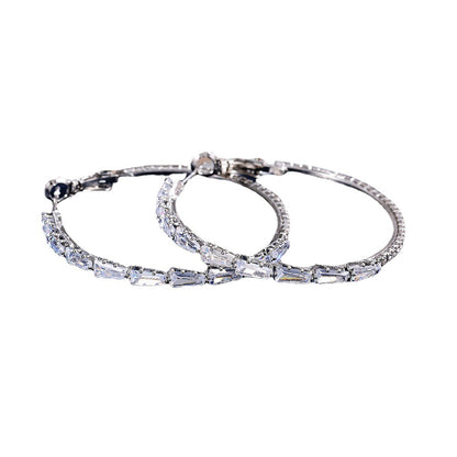 S925 Hollow Zircon Big Earrings | Copper Vintage White Gold