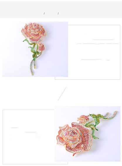 Rose Brooch | Alloy Diamond Setting Pink European Style