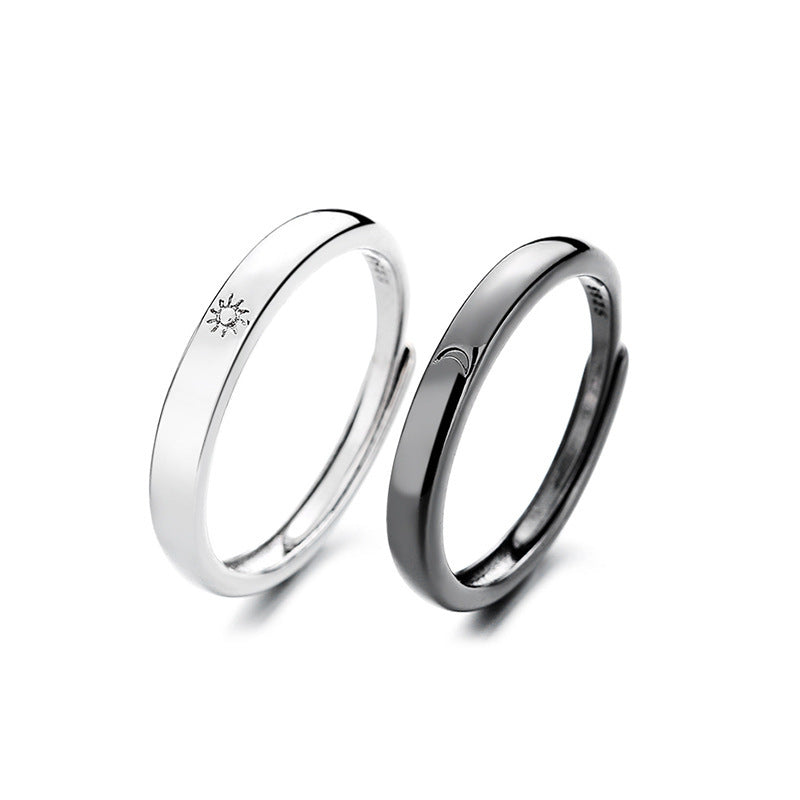 Sun Moon Lovers Ring | Alloy Couple Ring Black White