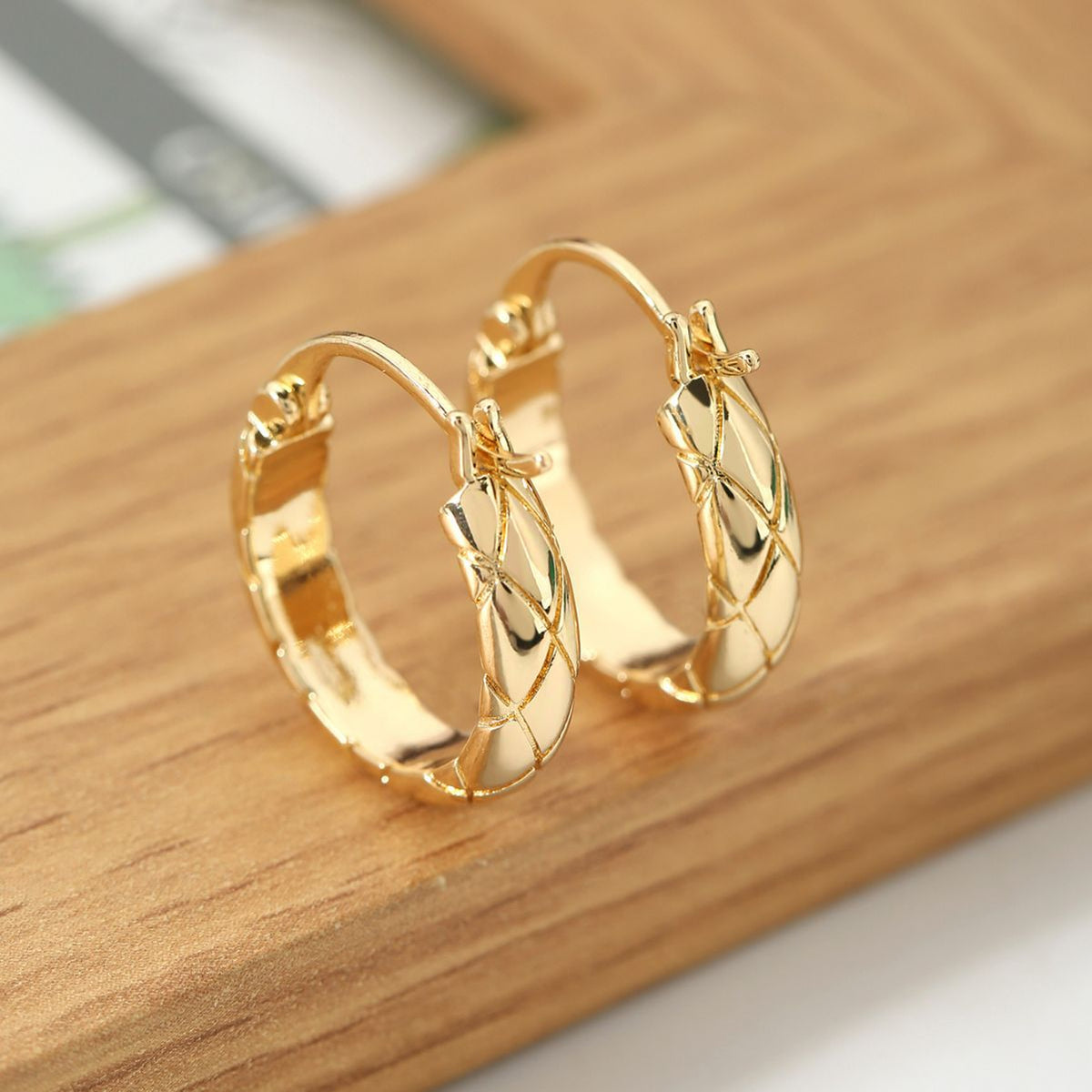 Glossy Diamond Plaid Earrings | Copper European Style Gold Silver