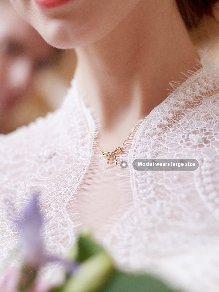 Gold Bow Pendant Collarbone Necklace for Women