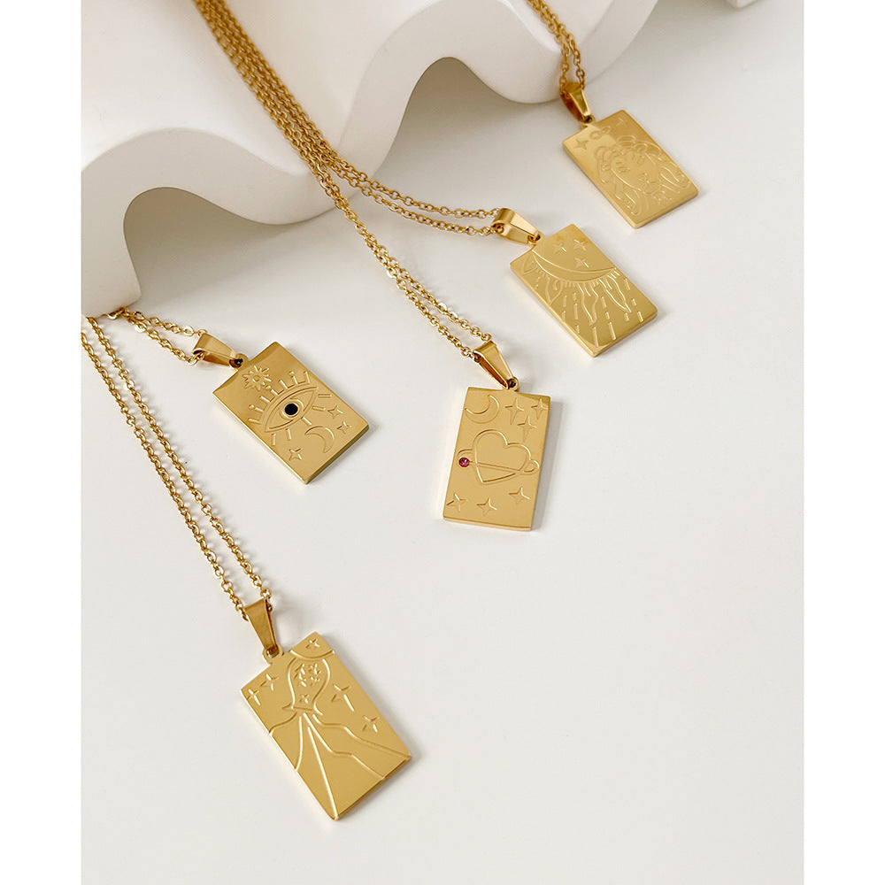 Star Eye Embossed Pendant Necklace in Stainless Steel | Gold