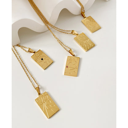Star Eye Embossed Pendant Necklace in Stainless Steel | Gold