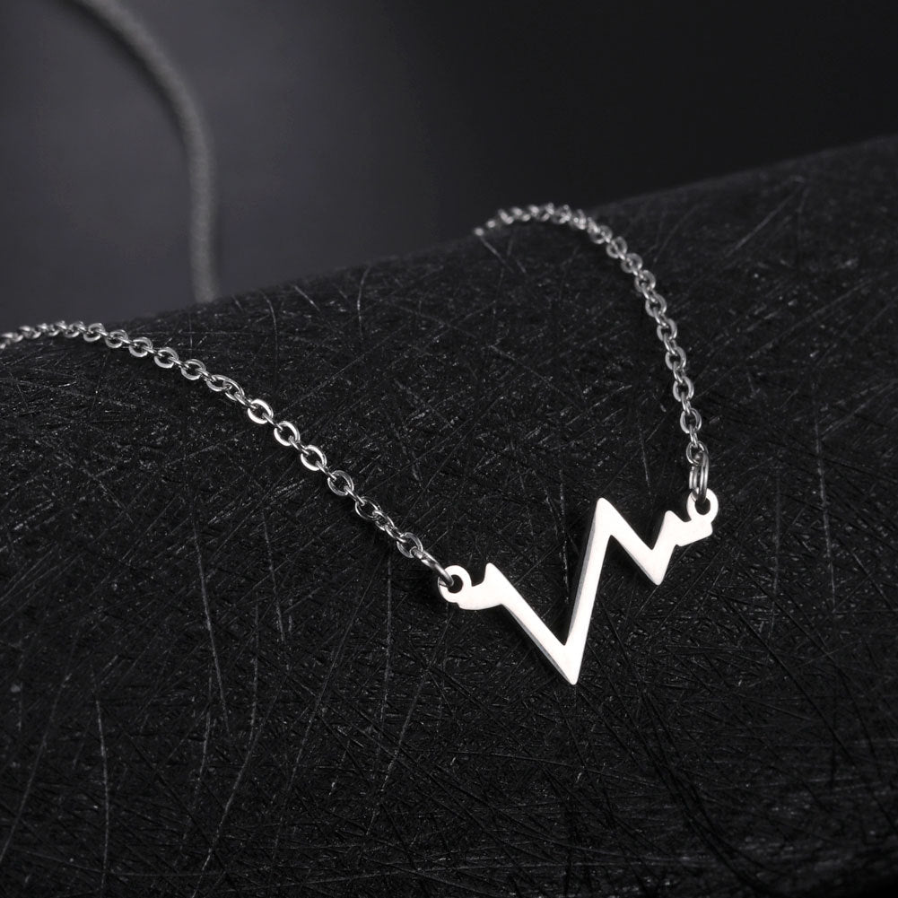ECG Heartbeat Pendant Necklace in Stainless Steel for Women