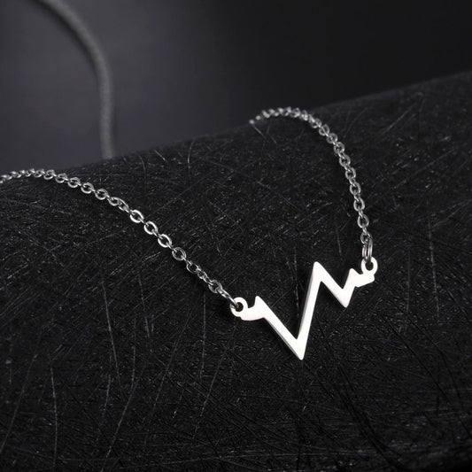 ECG Heartbeat Pendant Necklace in Stainless Steel for Women