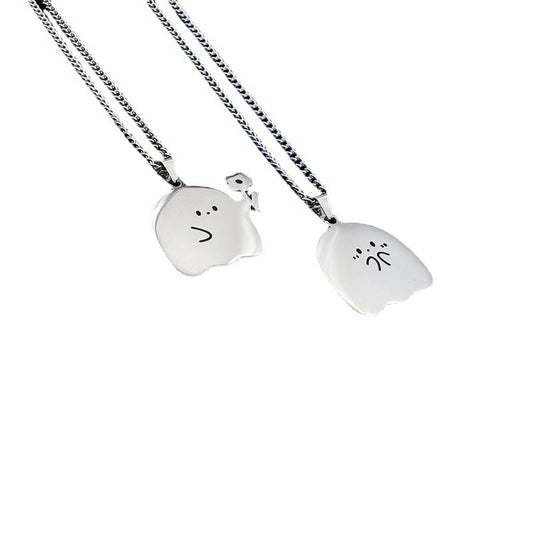 Cute Ghost and Cat Pendant Necklace in Stainless Steel