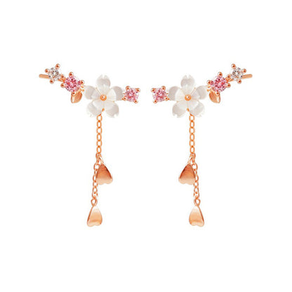 Flower Pendant Long Earrings | Copper Korean Platinum Plated
