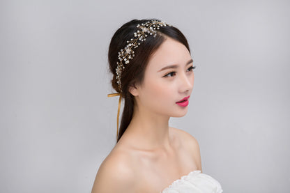 Handmade Crystal Bridal Hair Hoop | Glass Gold Silver 35-40cm