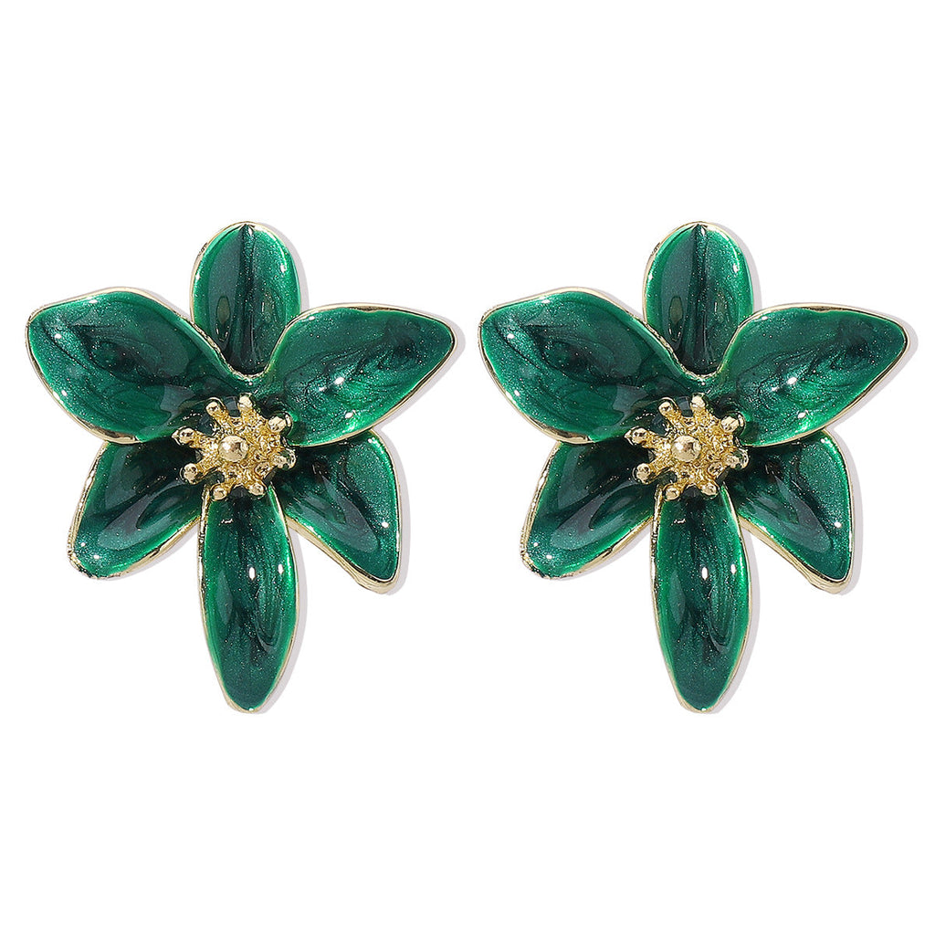 Vintage Enamel Flower Stud Earrings | Alloy Oil Drop Purple Green Wine Orange