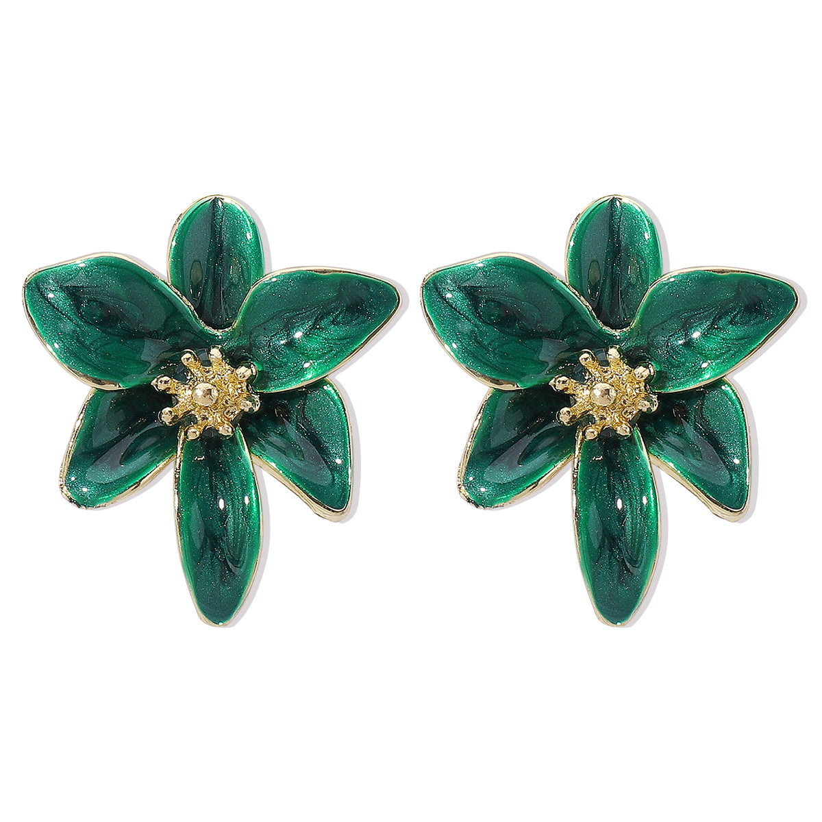 Vintage Enamel Flower Stud Earrings | Alloy Oil Drop Purple Green Wine Orange