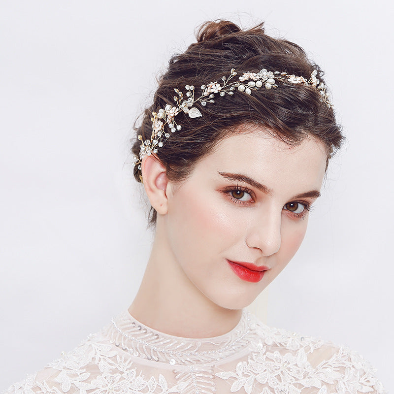 Pearl Flower Headband | Handmade Alloy European Gold Silver 40cm
