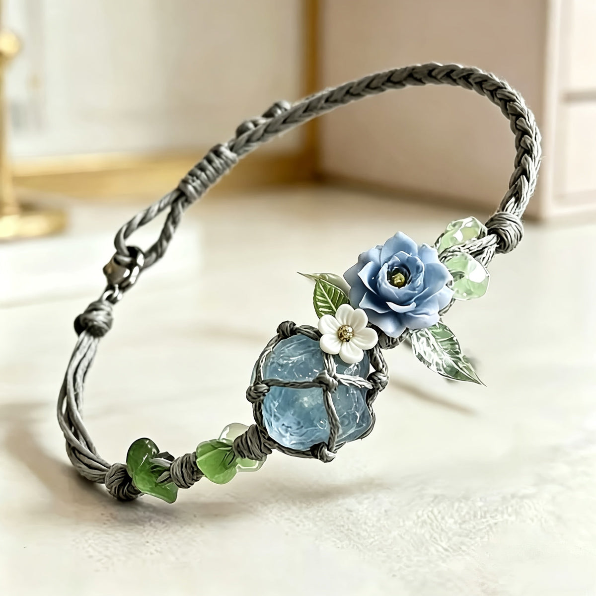 Blue Morpho Handwoven Rock Crystal Bracelet | Ocean & Floral Gift