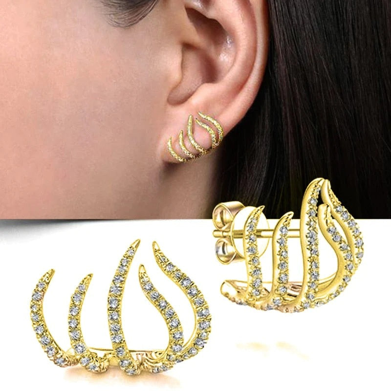 Cold Design Diamond Stud Earrings | Alloy Gold Silver Rose Gold