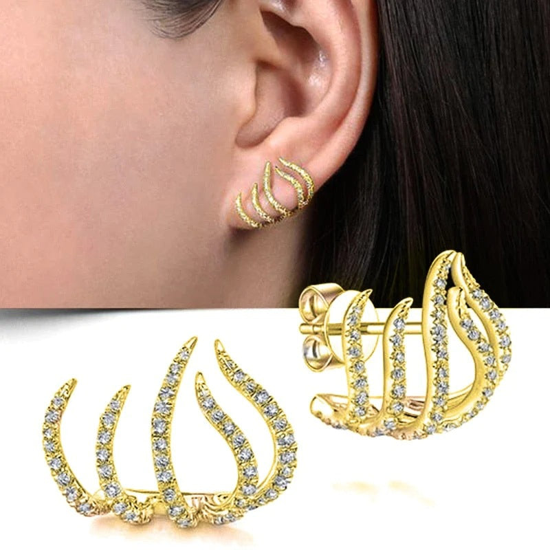 Cold Design Diamond Stud Earrings | Alloy Gold Silver Rose Gold