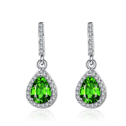 Drop Shape Micro Inlaid Zircon Ear Studs | Copper Multi-Colour