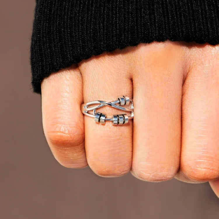 Silver Bead Anxiety Ring | S925 Adjustable Rotatable