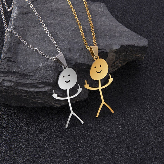 Hip Hop Smiley Middle Finger Pendant Necklace | Stick Figure Design