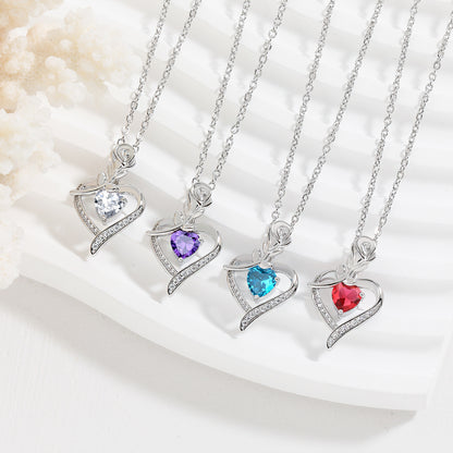 Rose Heart Rhinestone Pendant Necklace for Women