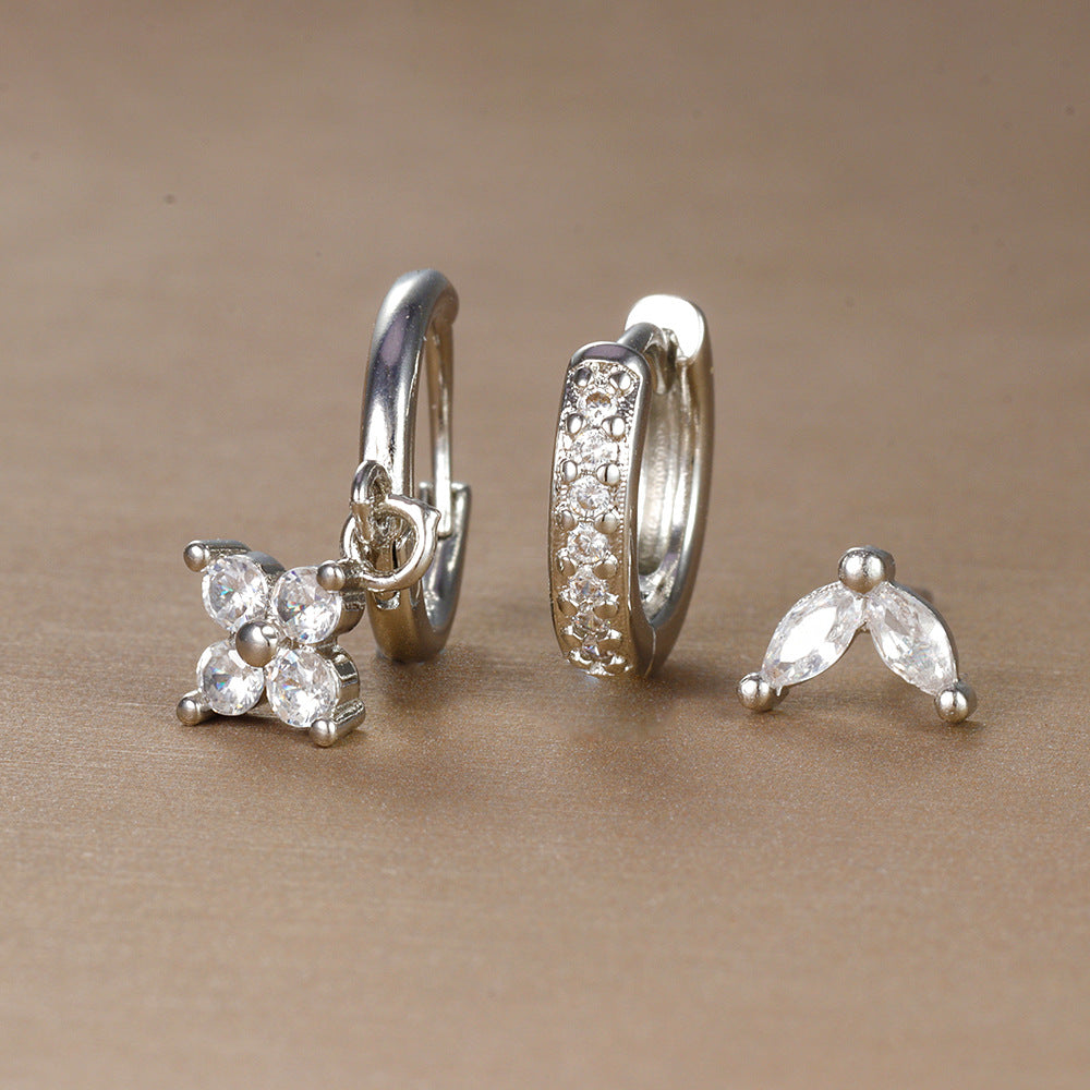 Flower Diamond Stacked Earring Set | Copper INS Gold Silver