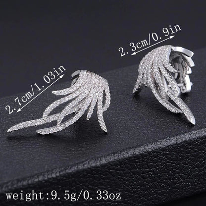 Feather Ear Clip Zircon Earrings | Copper Inlaid Gold Silver