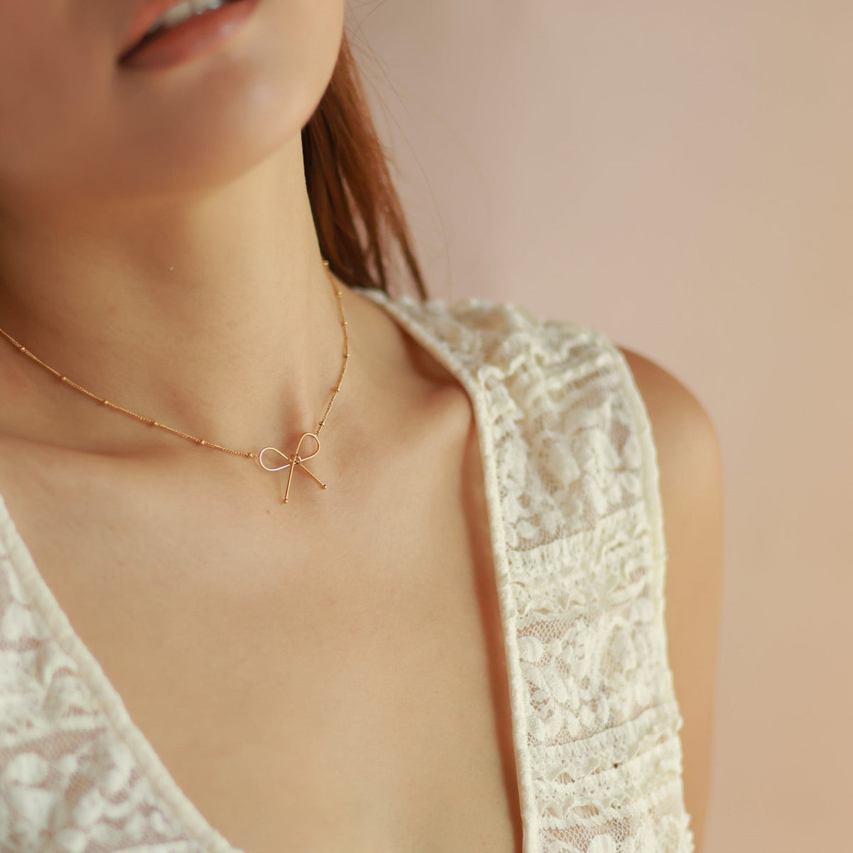 Bowknot Collarbone Necklace and Bracelet Set for Women