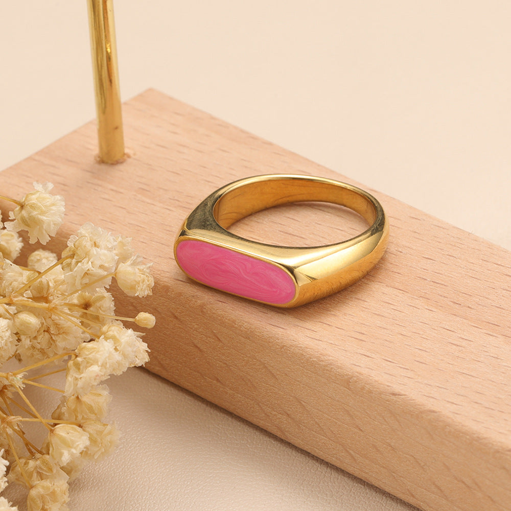 Oil Drip Geometric Titanium Ring | Gold Plated Non-Fading 5 Colours