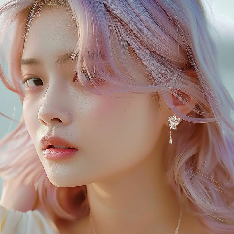 S999 Silver Butterfly Tassel Earrings | Sweet Korean Style Sterling