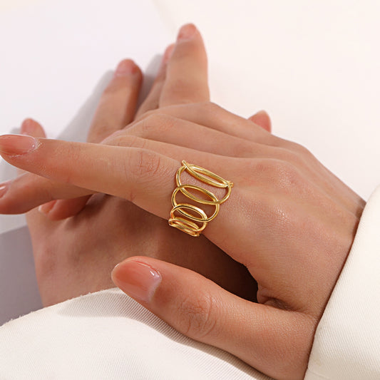 Ellipse Cross Open Ring for Women | Stainless Steel