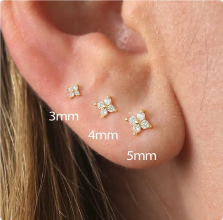 Mini Clover Zircon Stud Earrings | Copper Platinum Gold 3-5mm