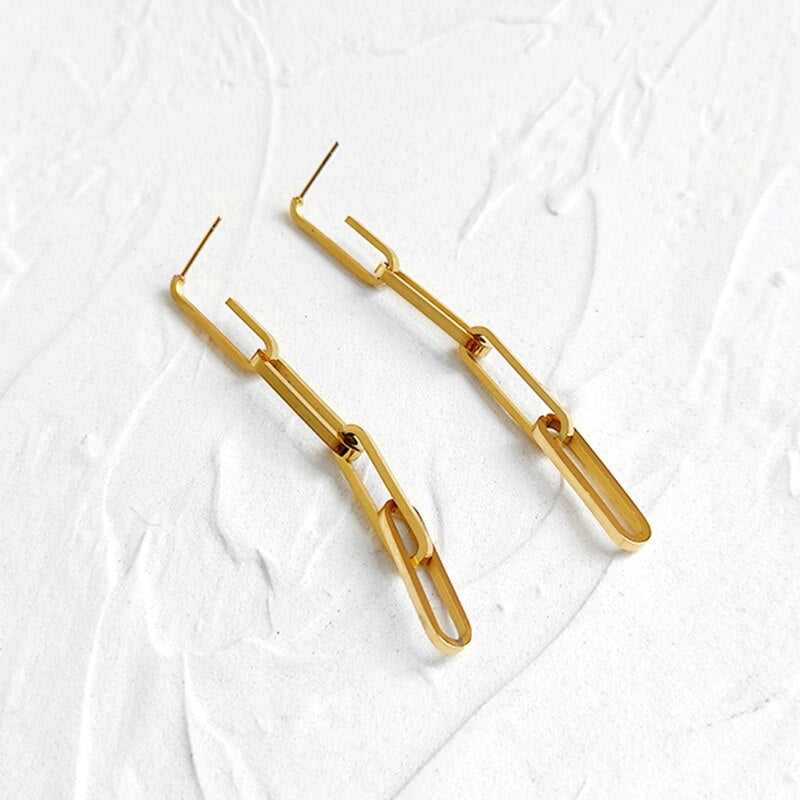 Stainless Steel Geometric Earrings | European Style 8.6cm Drop